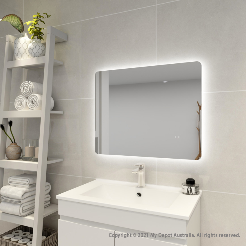 750mm Curved Rim Rectangle 3 Color Frontlit Bathroom LED Mirror(Touchless Sensor Switch)