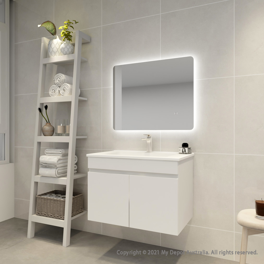 750mm Curved Rim Rectangle 3 Color Frontlit Bathroom LED Mirror(Touchless Sensor Switch)