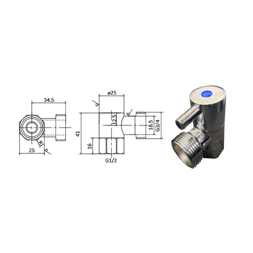 WM Cock, 3/4 Turn,Pin-lever handle Chrome