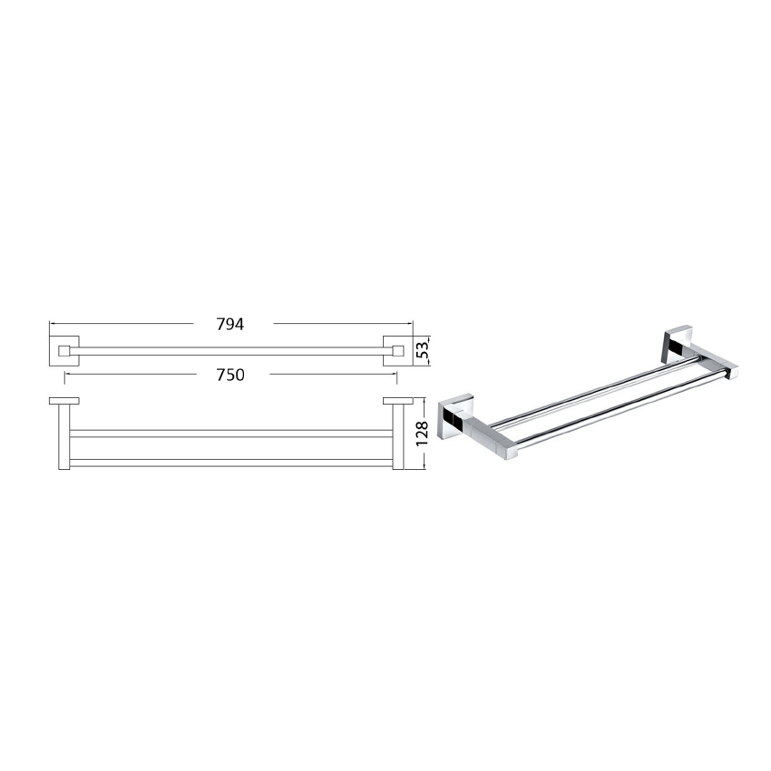 Sara Double Towel Rail 750 mm Chrome