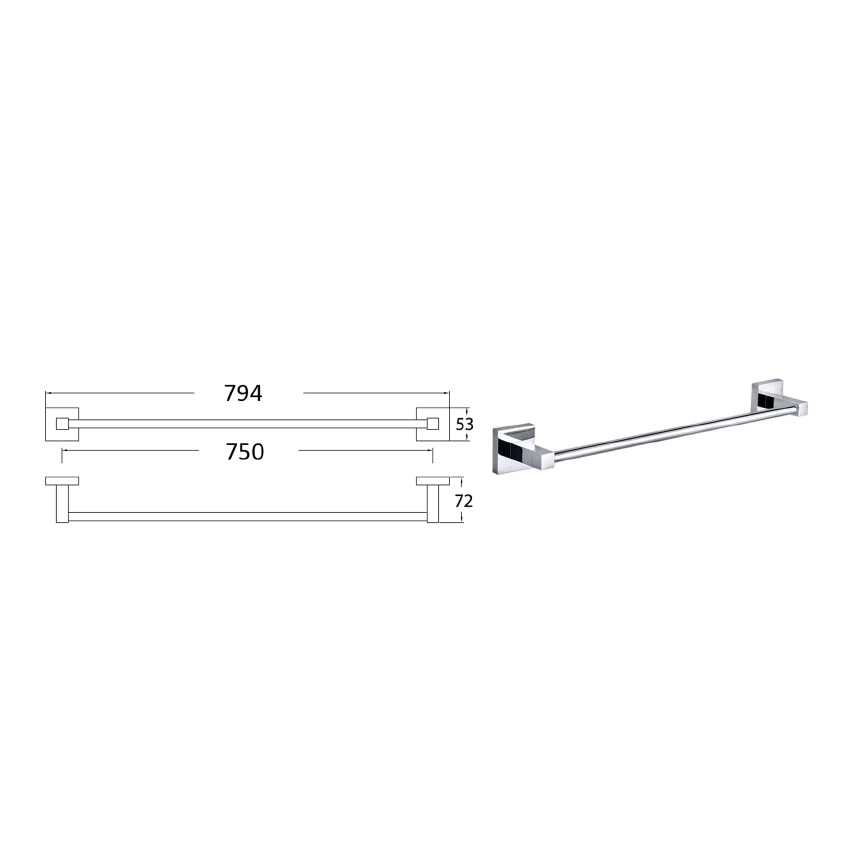 Sara Single Towel Rail 750 mm Chrome