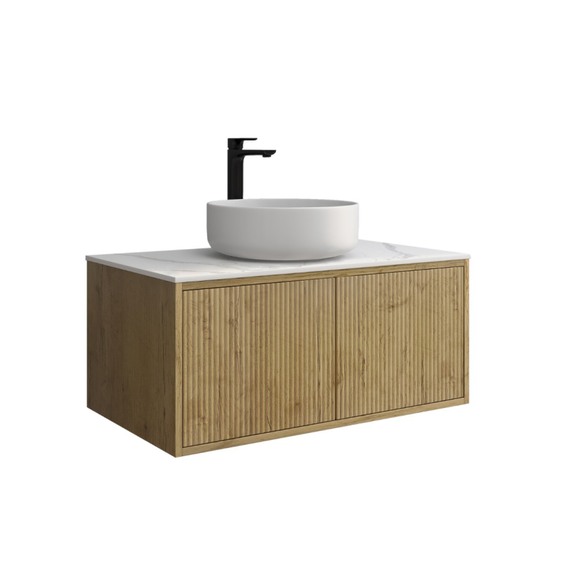 900mm Kiama Prime Oak 1 Left Hand Drawer 1 Right Hand Door Fluted Wall Hung Vanity Cabinet Only