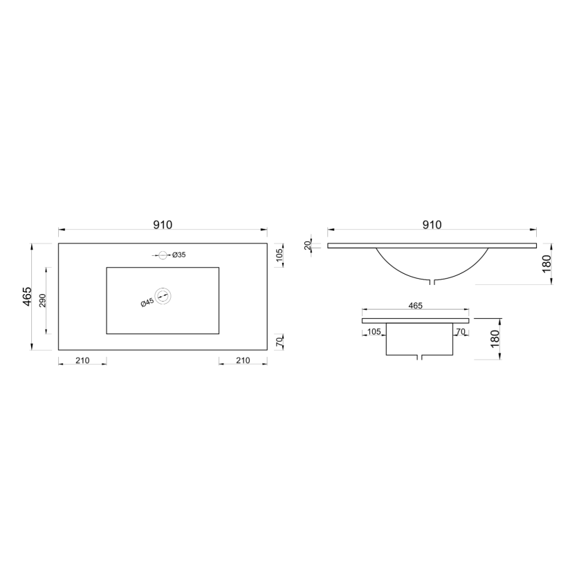 900mm Gloss White Ceramic Vanity Top