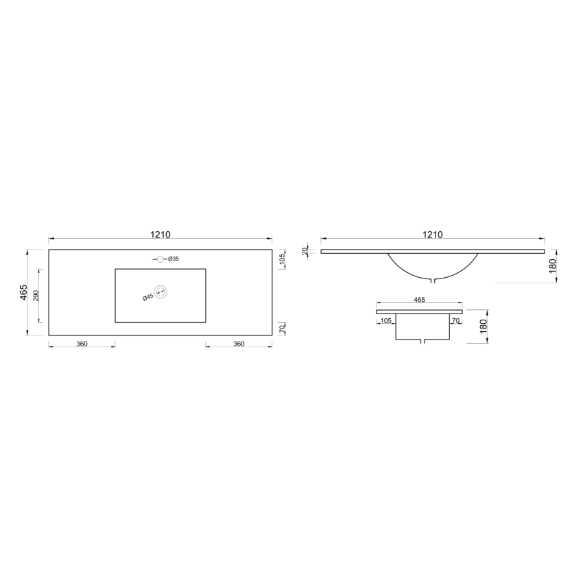 1200mm Gloss White Ceramic Vanity Top