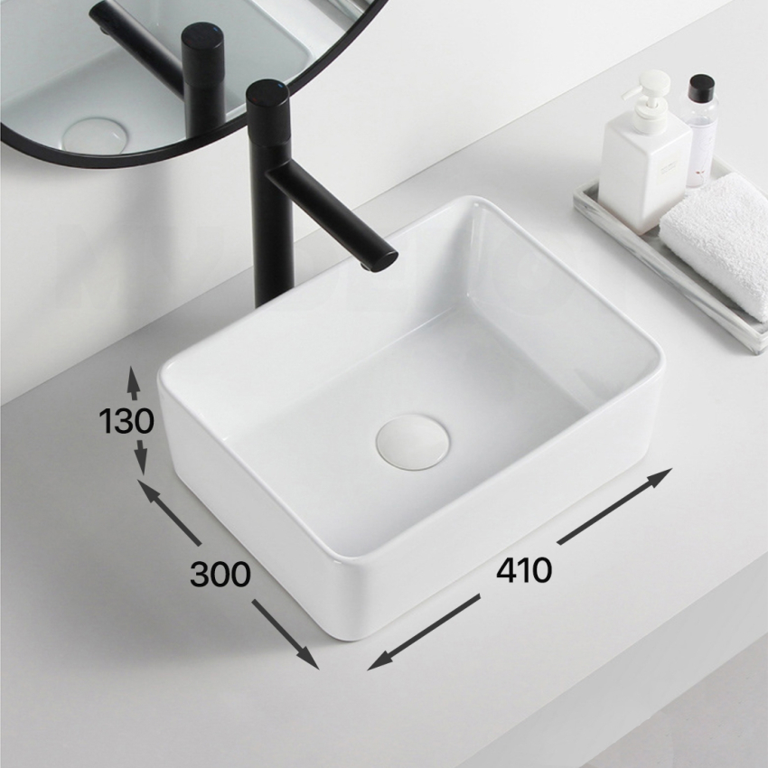 410mm Rectangle Gloss White Ceramic Above Counter Basin Non-overflow
