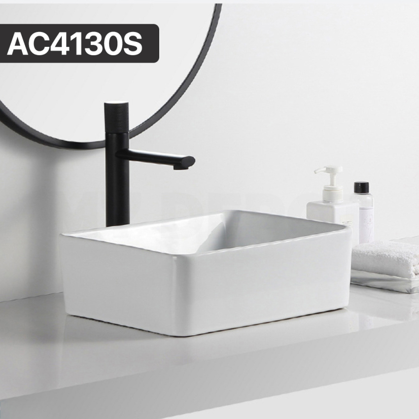 410mm Rectangle Gloss White Ceramic Above Counter Basin Non-overflow