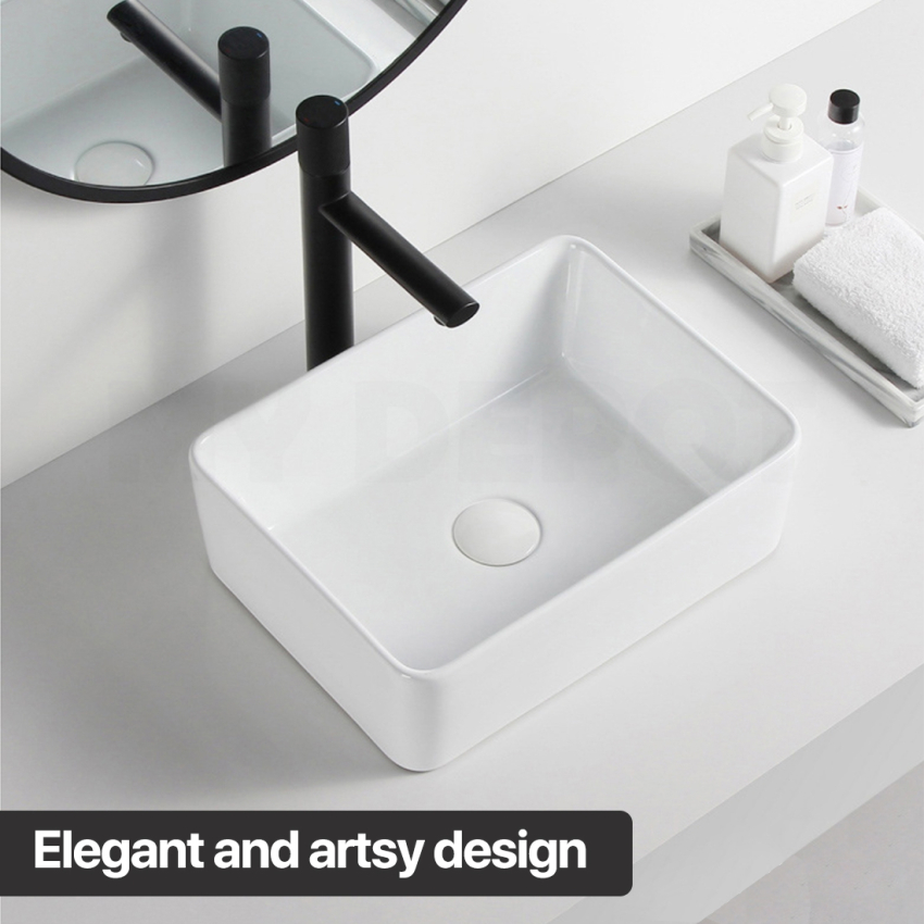 410mm Rectangle Gloss White Ceramic Above Counter Basin Non-overflow