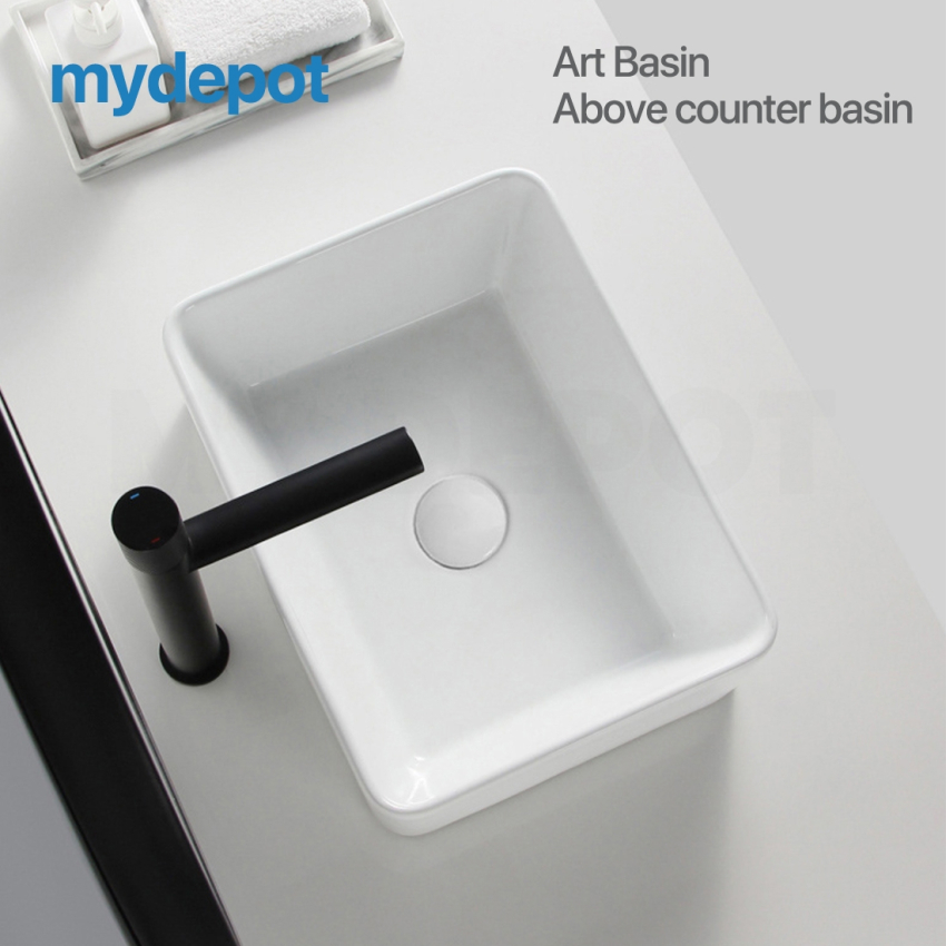 410mm Rectangle Gloss White Ceramic Above Counter Basin Non-overflow