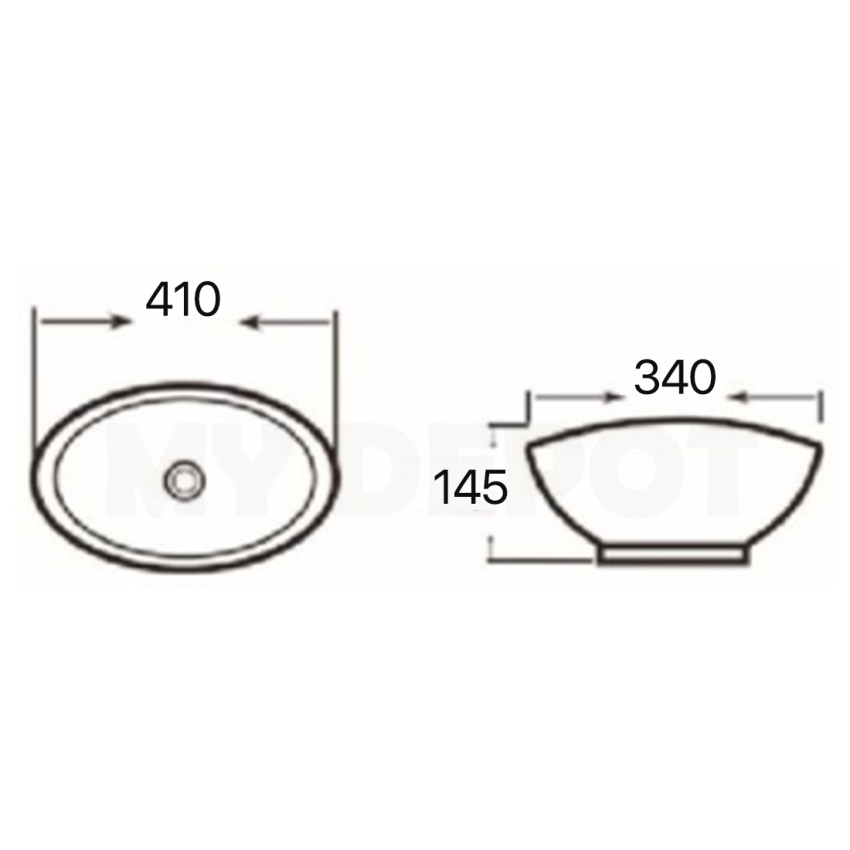 410mm Oval Gloss White Ceramic Above Counter Basin Non-overflow