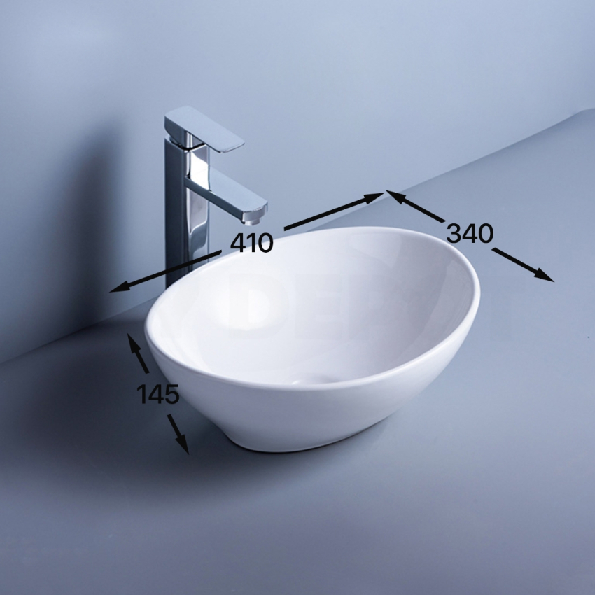 410mm Oval Gloss White Ceramic Above Counter Basin Non-overflow