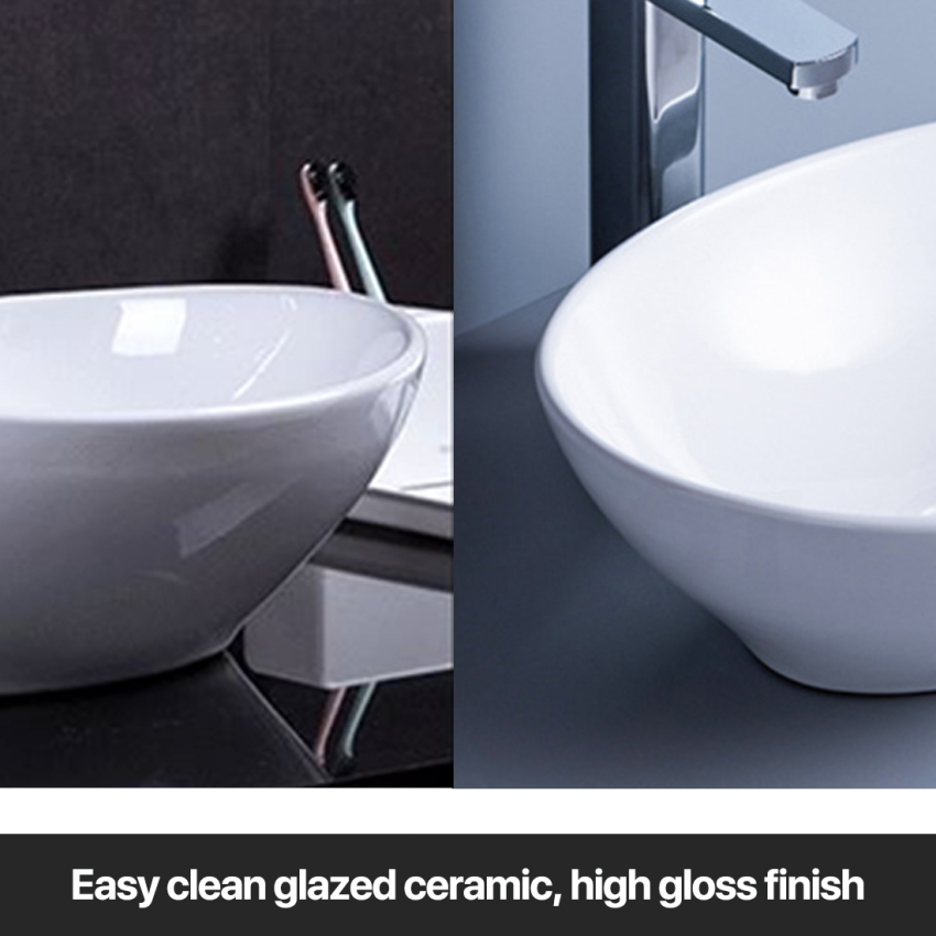 410mm Oval Gloss White Ceramic Above Counter Basin Non-overflow