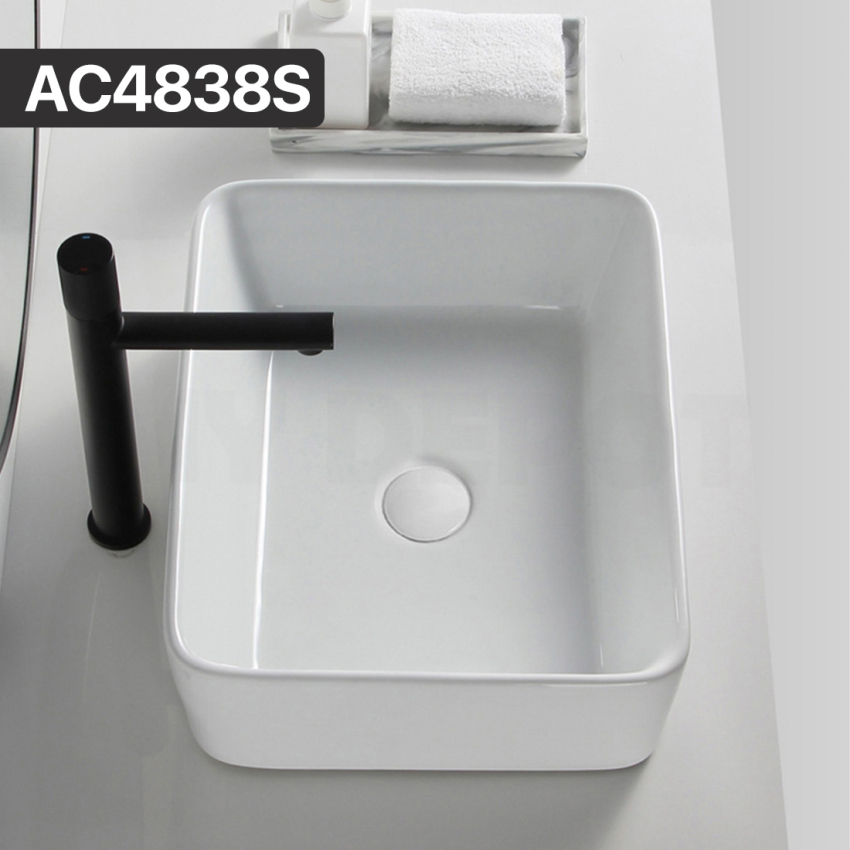 485mm Rectangle Gloss White Ceramic Above Counter Basin Non-overflow