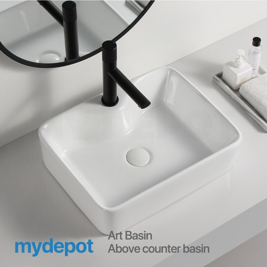 485mm Rectangle Gloss White Ceramic Above Counter Basin With Tap Hole Non-overflow 