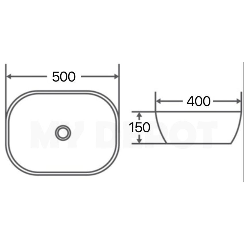 500mm Rectangle Gloss White Ceramic Above Counter Basin Non-overflow