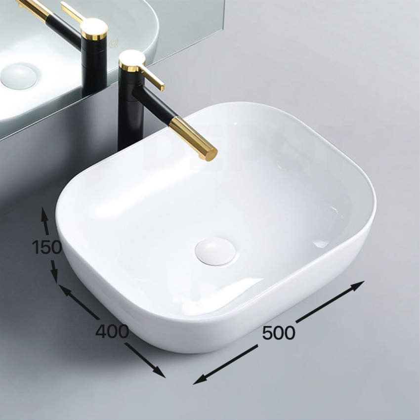 500mm Rectangle Gloss White Ceramic Above Counter Basin Non-overflow