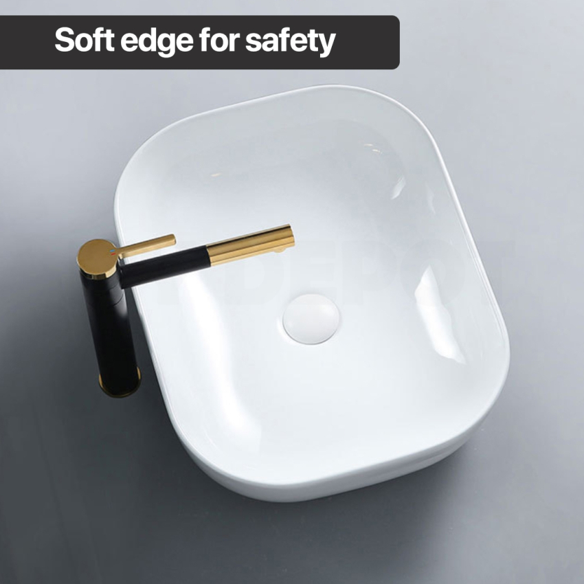 500mm Rectangle Gloss White Ceramic Above Counter Basin Non-overflow