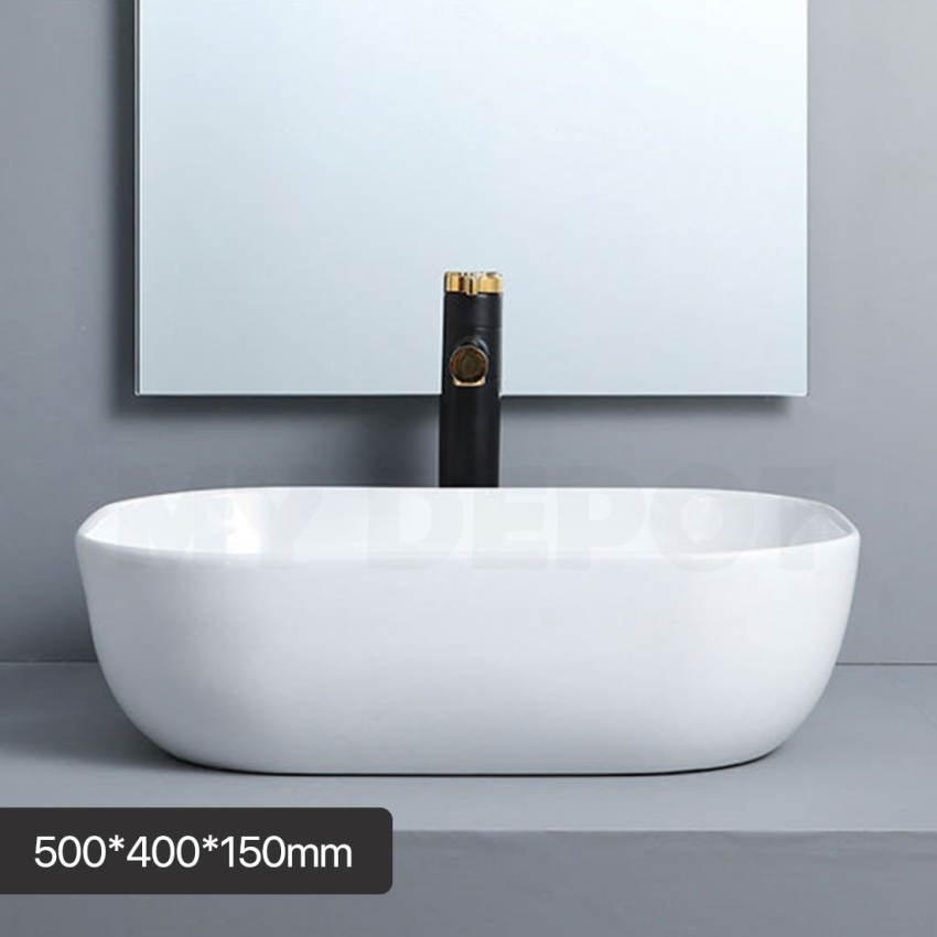 500mm Rectangle Gloss White Ceramic Above Counter Basin Non-overflow