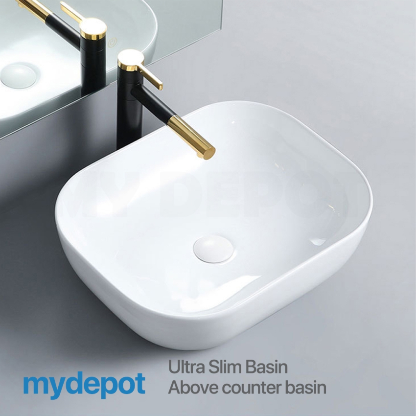 500mm Rectangle Gloss White Ceramic Above Counter Basin Non-overflow