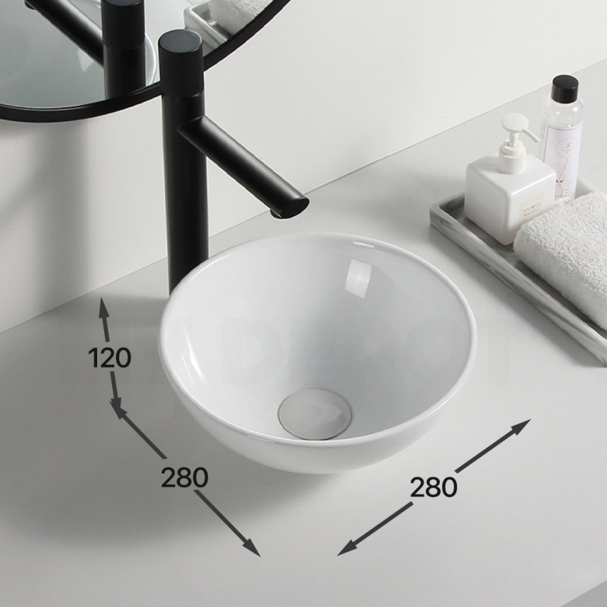 280mm Round Ultra Slim Basin Gloss White Above Counter Ceramic Basin