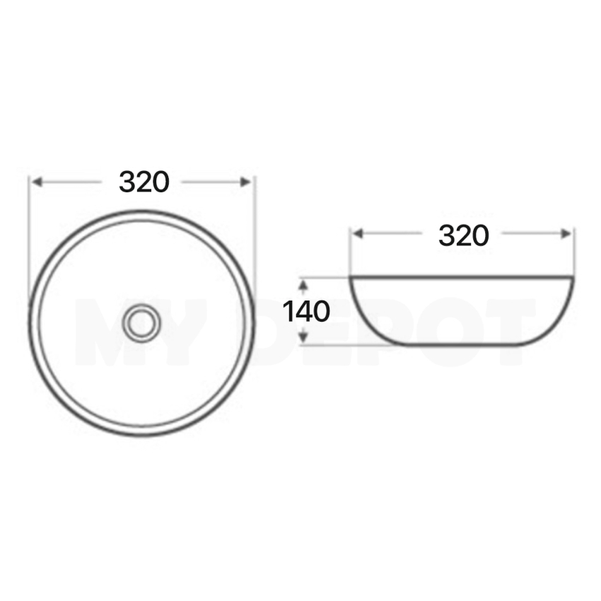 320mm Round Above Counter Basin Ultra Slim Gloss White Ceramic Basin