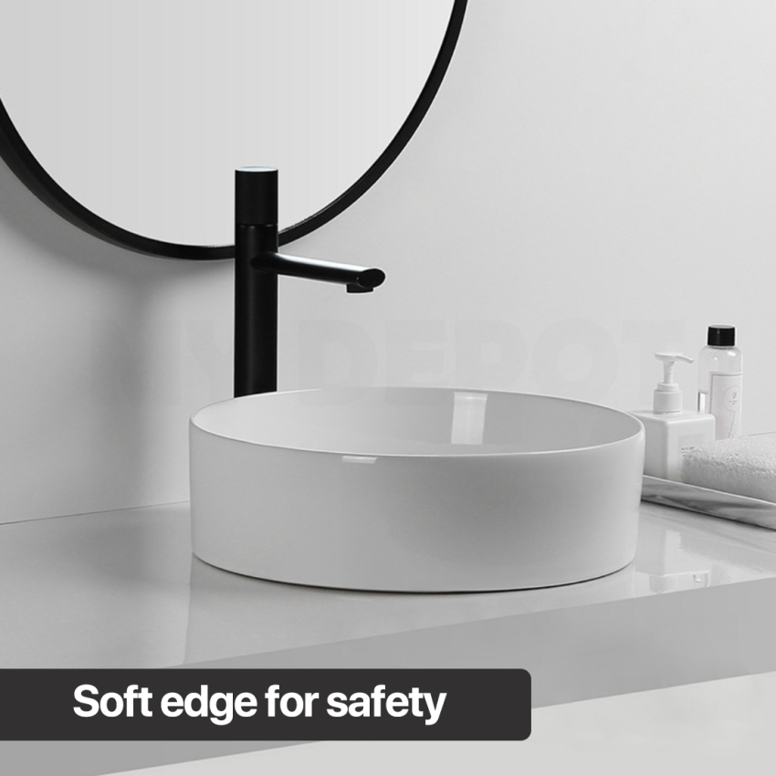 350mm Round Gloss White Ceramic Above Counter Basin Non-overflow