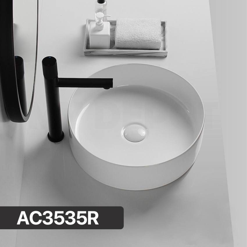 350mm Round Gloss White Ceramic Above Counter Basin Non-overflow