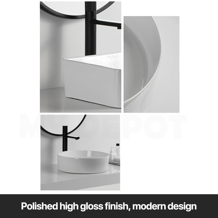350mm Round Gloss White Ceramic Above Counter Basin Non-overflow