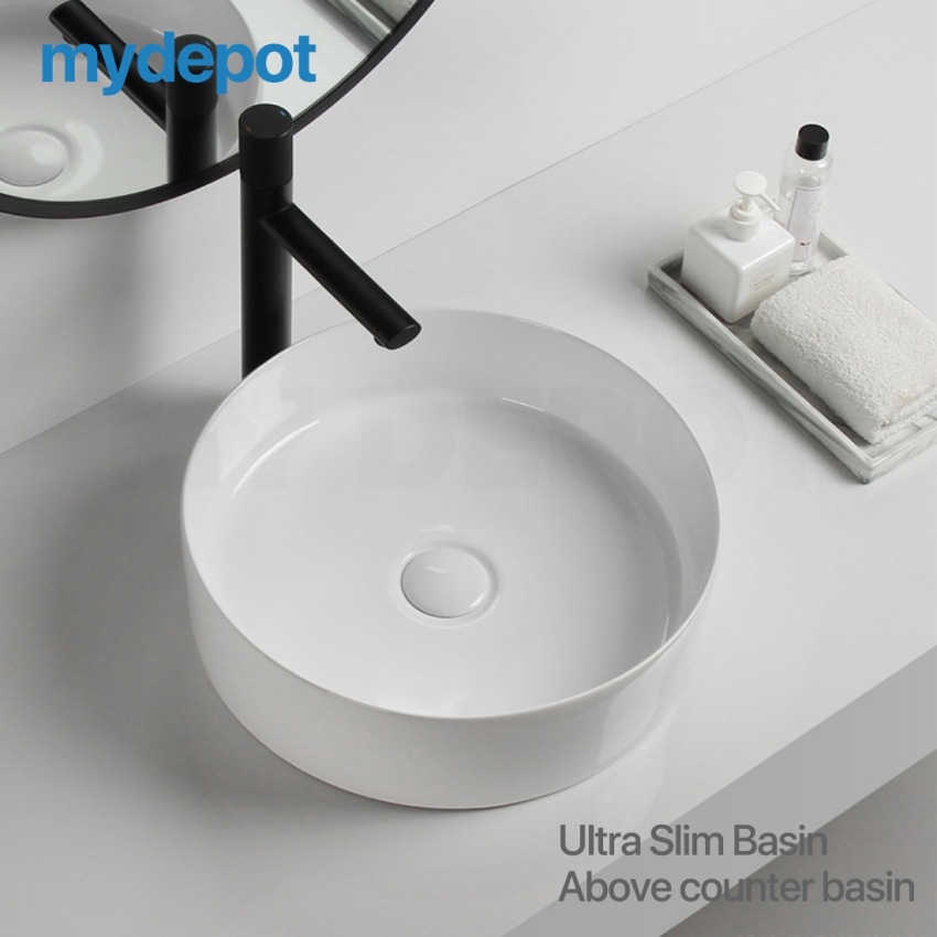 350mm Round Gloss White Ceramic Above Counter Basin Non-overflow