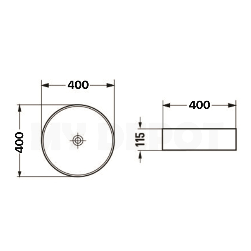 400mm Round Gloss White Ceramic Above Counter Basin Non-overflow
