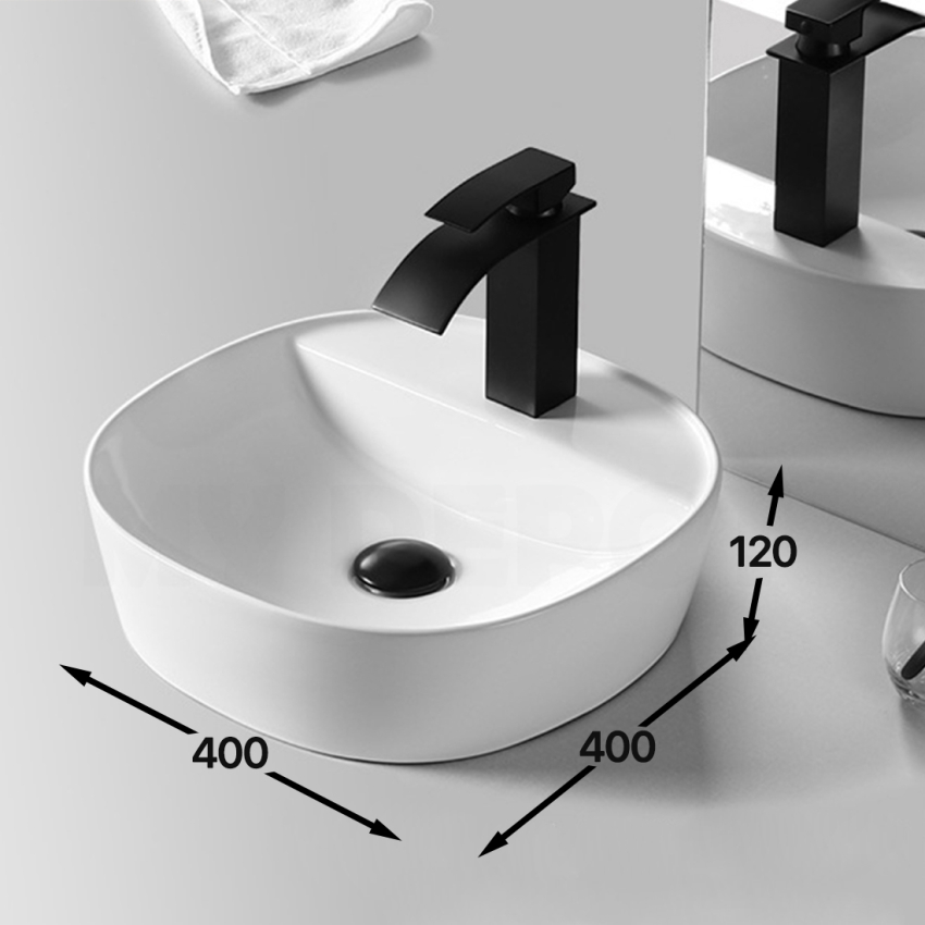400mm Above Counter Basin Gloss White Ultra Slim Fine Ceramic Basin With Taphole