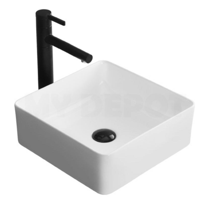 410mm Square Above Counter Basin Gloss White Ultra Slim Fine Ceramic Basin
