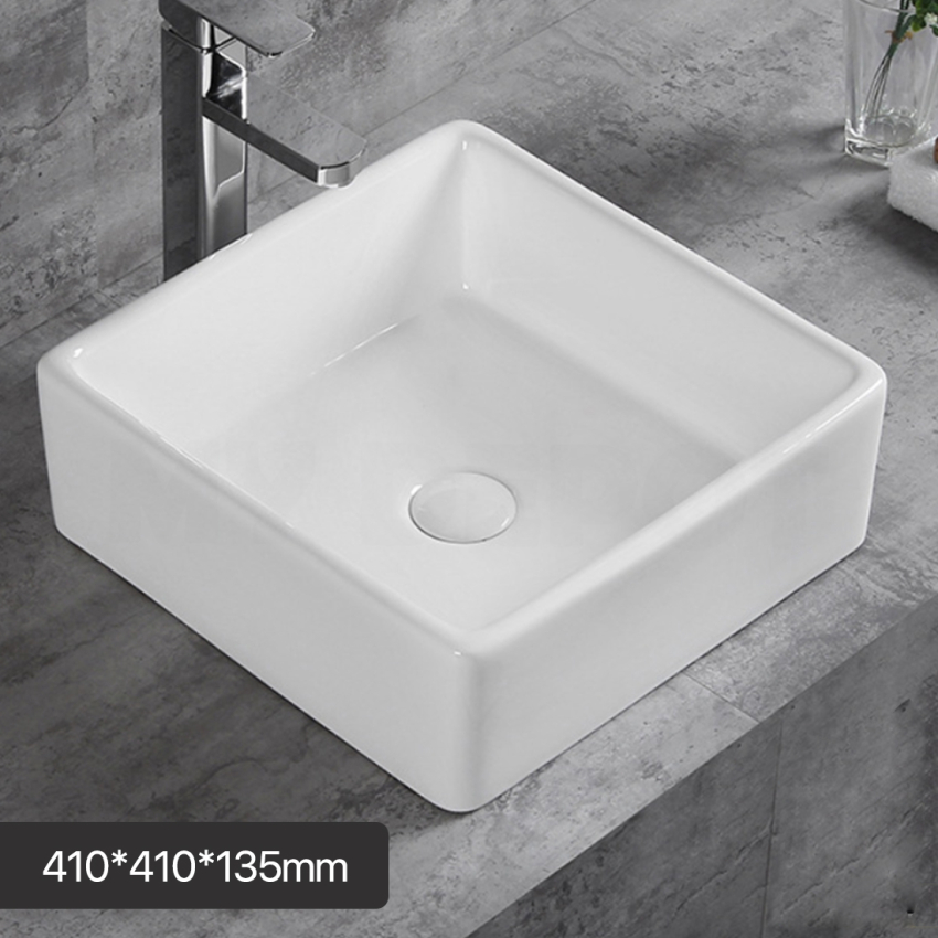 410mm Square Above Counter Basin Gloss White Ultra Slim Fine Ceramic Basin