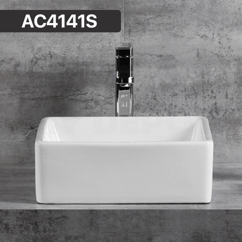 410mm Square Above Counter Basin Gloss White Ultra Slim Fine Ceramic Basin