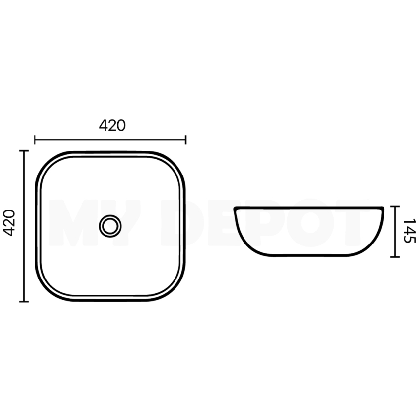420mm Square Gloss White Ceramic Above Counter Basin Non-overflow