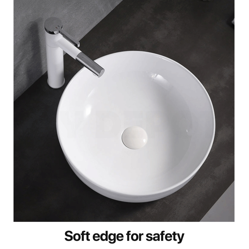 420mm Round Gloss White Ceramic Above Counter Basin Non-overflow