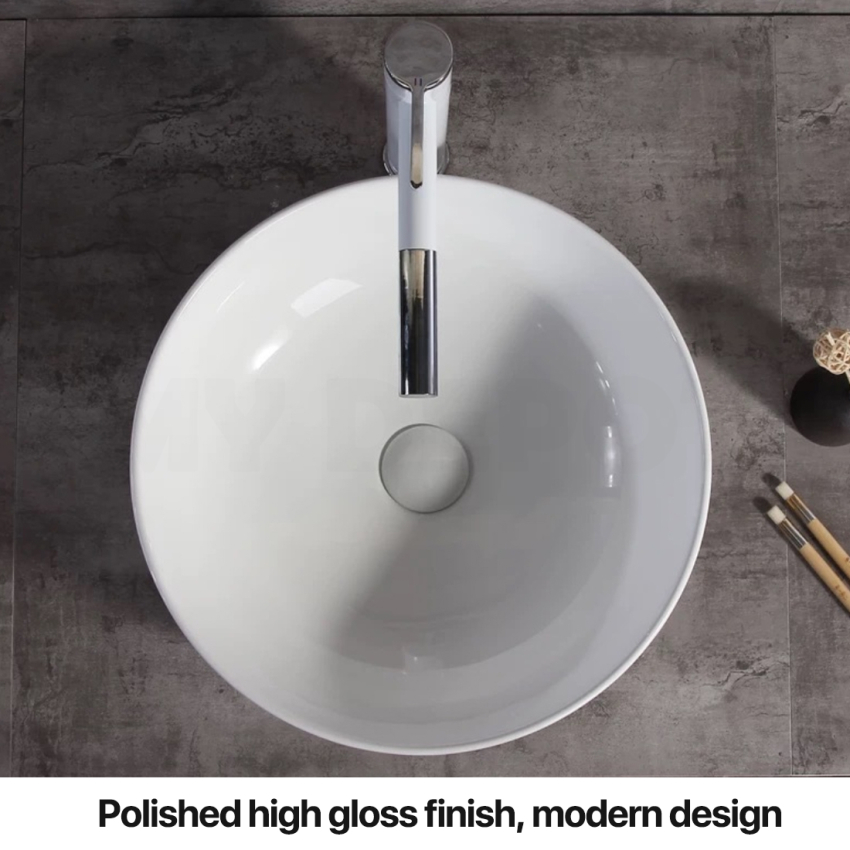420mm Round Gloss White Ceramic Above Counter Basin Non-overflow