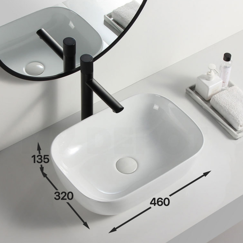 460mm Rectangle Gloss White Ceramic Above Counter Basin Non-overflow