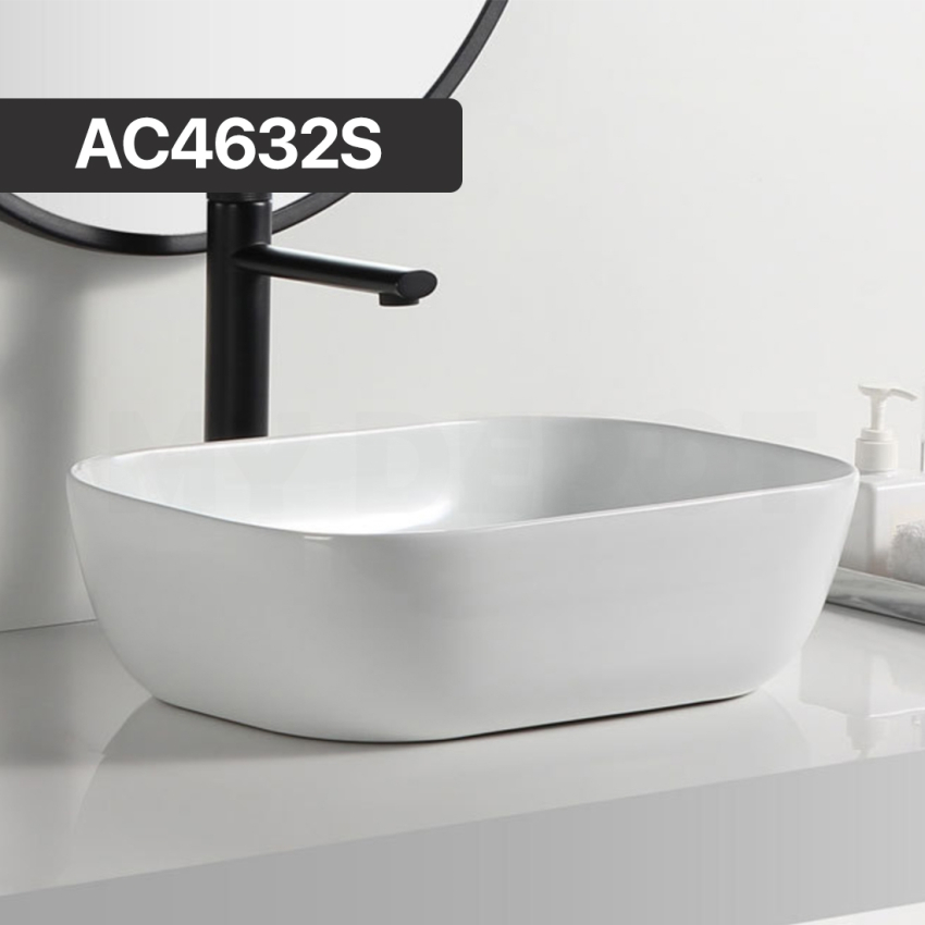 460mm Rectangle Gloss White Ceramic Above Counter Basin Non-overflow