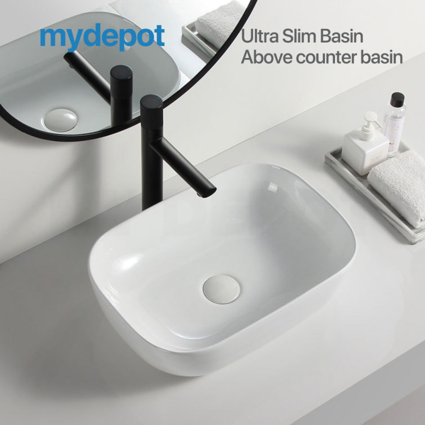 460mm Rectangle Gloss White Ceramic Above Counter Basin Non-overflow