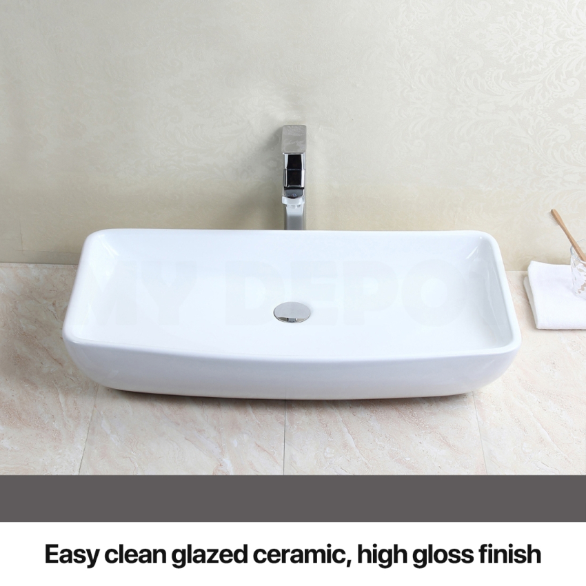 600mm Rectangle Gloss White Ceramic Above Counter Basin Non-overflow
