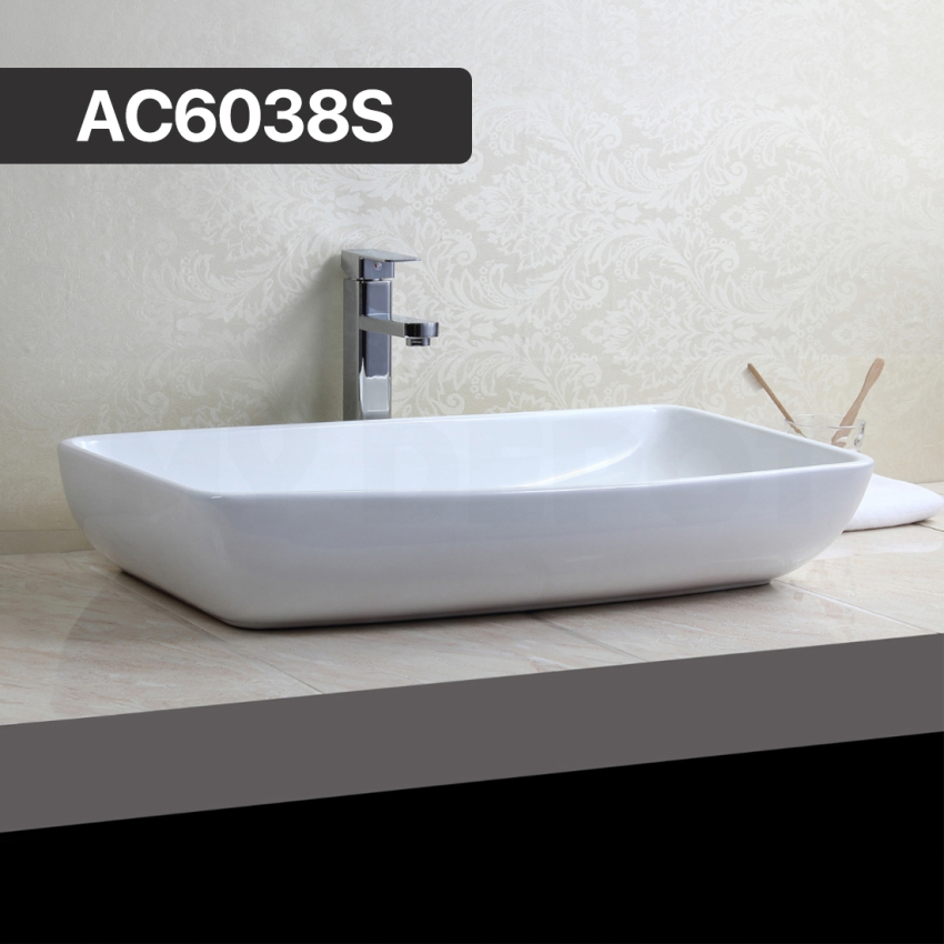 600mm Rectangle Gloss White Ceramic Above Counter Basin Non-overflow