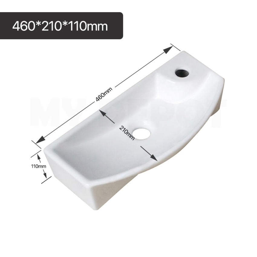 460mm Rectangle Gloss White Ceramic Above Counter Wall Hung Basin Non-overflow