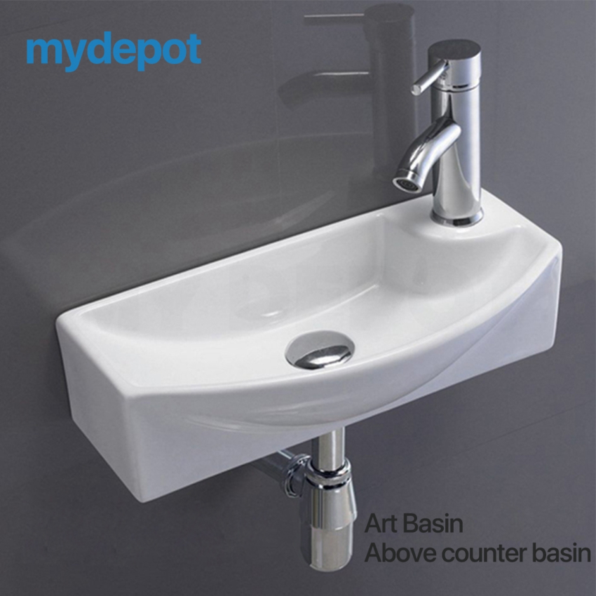460mm Rectangle Gloss White Ceramic Above Counter Wall Hung Basin Non-overflow