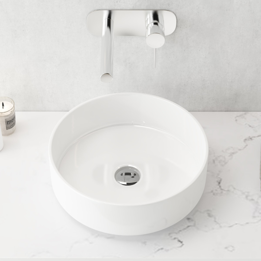 360mm Round Gloss White Ceramic Above Counter Basin Non-overflow