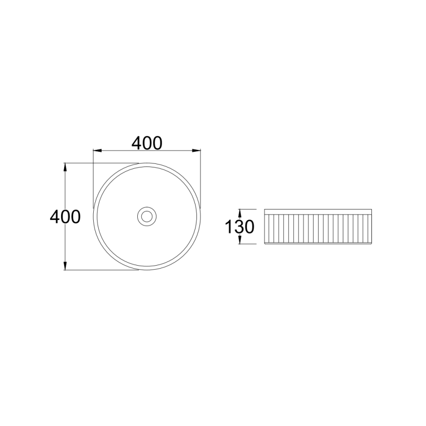 400mm Round Fluted Goss White Ceramic Basin Ribbed Art Basin Above Counter Basin