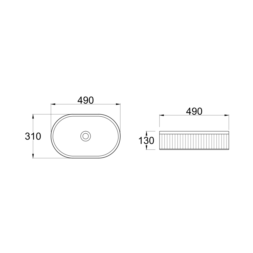 490mm Pill Fluted Gloss White Ceramic Basin Ribbed Art Basin Above Counter Basin