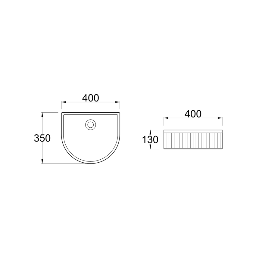 400mm Arch Fluted Gloss White Ceramic Basin Ribbed Art Basin Above Counter Basin