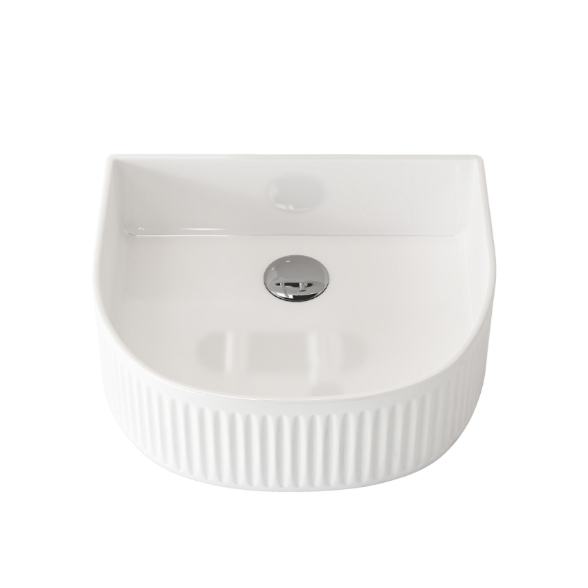 400mm Arch Fluted Gloss White Ceramic Basin Ribbed Art Basin Above Counter Basin