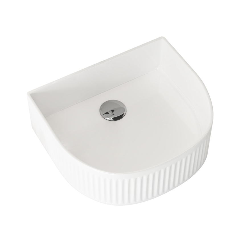 400mm Arch Fluted Gloss White Ceramic Basin Ribbed Art Basin Above Counter Basin