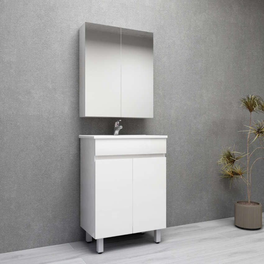 600MM Narrow Gloss White MDF Bathroom Vanity 2 Doors Free standing Cabinet Only 